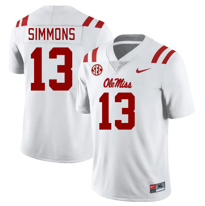 Men #13 Austin Simmons Ole Miss Rebels College Football Jerseyes Stitched Sale-White